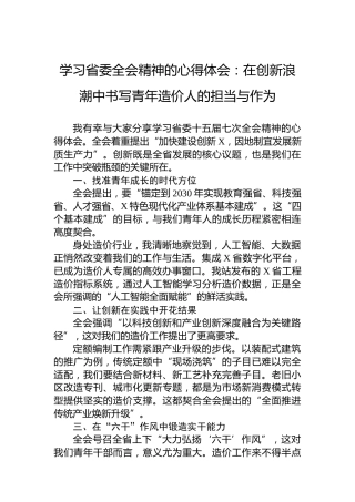 学习省委四中全会精神的心得体会：在创新浪潮中书写青年造价人的担当与作为