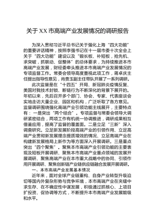 关于XX市高端产业发展情况的调研报告