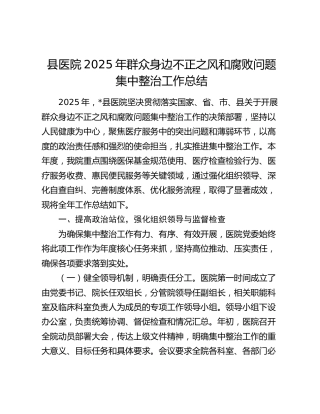 县医院2025年群众身边不正之风和腐败问题集中整治工作总结