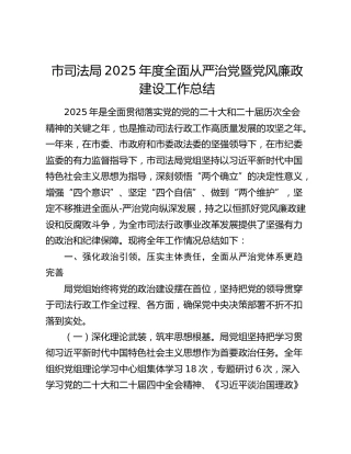 市司法局2025年度全面从严治党暨党风廉政建设工作总结