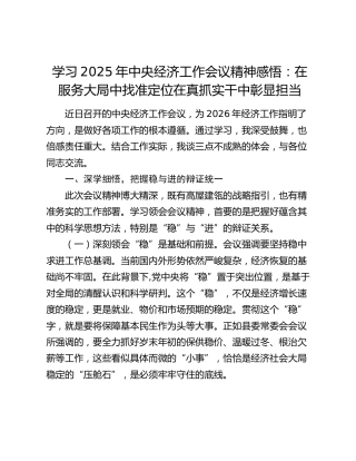 学习2025年中央经济工作会议精神感悟：在服务大局中找准定位在真抓实干中彰显担当