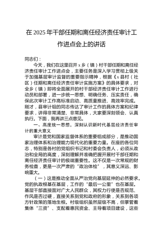 在2025年干部任期和离任经济责任审计工作进点会上的讲话