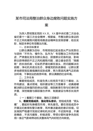 某市司法局整治群众身边腐败问题实施方案