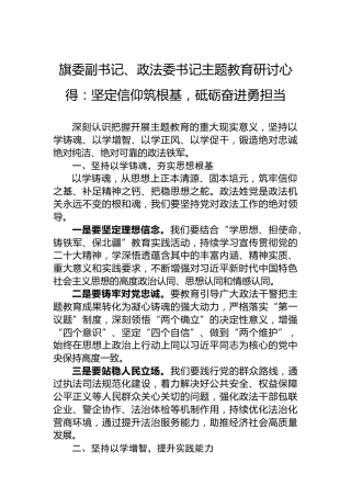 旗委副书记、政法委书记主题教育研讨心得：坚定信仰筑根基，砥砺奋进勇担当