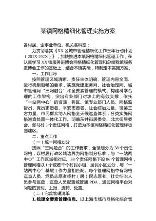某镇网格精细化管理实施方案