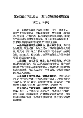 某司法局党组成员、政治部主任锻造政法铁军心得研讨