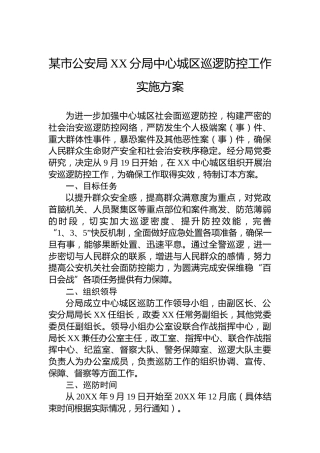 某市公安局XX分局中心城区巡逻防控工作实施方案