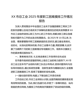 XX市总工会2025年度职工困难摸排工作情况报告