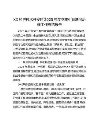 XX经济技术开发区2025年度党建引领基层治理工作总结报告