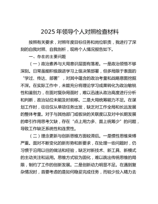 2025年领导个人对照检查材料（2）
