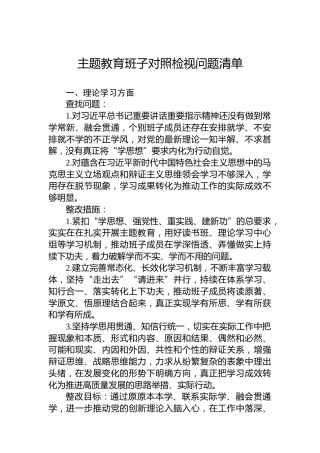主题教育班子对照检视问题清单