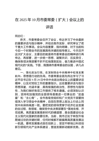 在2025年10月市委常委（扩大）会议上的讲话