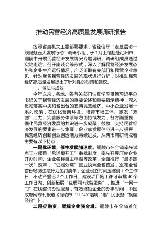 推动民营经济高质量发展调研报告