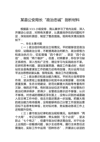 某县公安局长“政治忠诚”剖析材料