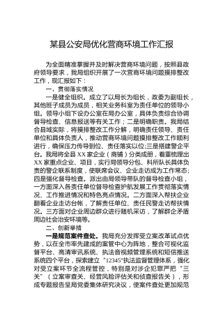 某县公安局优化营商环境工作汇报