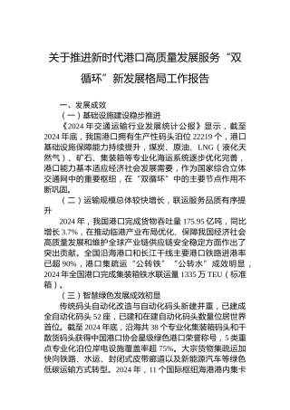 关于推进新时代港口高质量发展服务“双循环”新发展格局工作报告