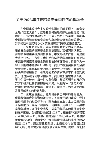 关于2025年扛稳粮食安全重任的心得体会