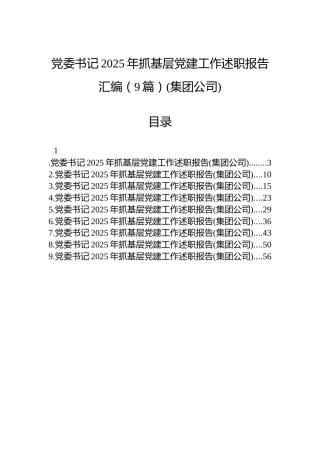 党委书记2025年抓基层党建工作述职报告汇编（9篇）(集团公司)