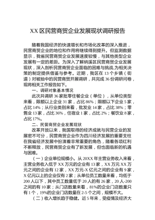 XX区民营商贸企业发展现状调研报告