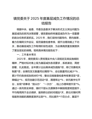 镇党委关于2025年度基层减负工作情况的总结报告