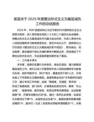某县关于2025年度整治形式主义为基层减负工作的总结报告