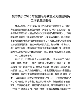 某市关于2025年度整治形式主义为基层减负工作的总结报告