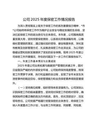 公司2025年度保密工作情况报告