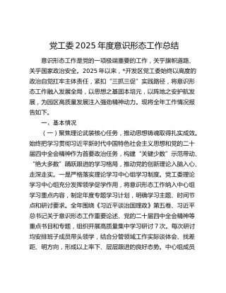 党工委2025年度意识形态工作总结