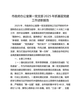 市政府办公室第一党支部2025年抓基层党建工作述职报告