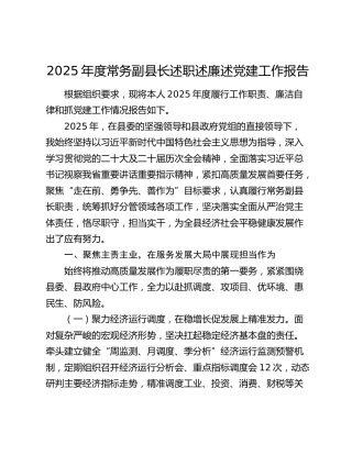 2025年度常务副县长述职述廉述党建工作报告