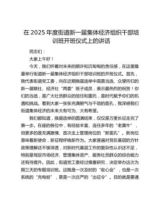 在2025年度街道新一届集体经济组织干部培训班开班仪式上的讲话