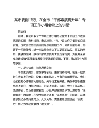 某市委副书记、在全市“干部素质提升年”专项工作小组会议上的讲话
