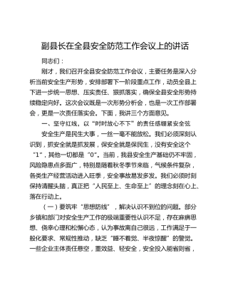 副县长在全县安全防范工作会议上的讲话