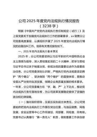 国企2025年度党内法规执行情况报告