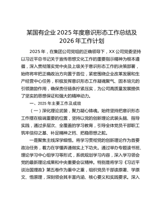 某国有企业2025年度意识形态工作总结及2026年工作计划