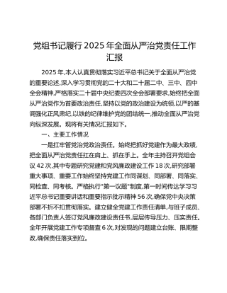 党组书记履行2025年全面从严治党责任工作汇报