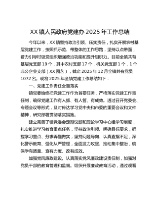 XX镇人民政府党建办2025年工作总结