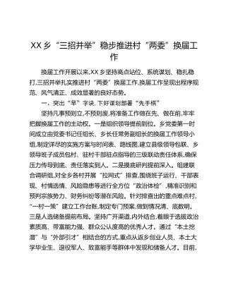 XX乡“三招并举”稳步推进村“两委”换届工作