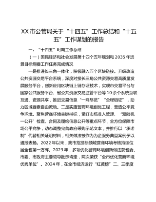XX市公管局关于“十四五”工作总结和“十五五”工作谋划的报告