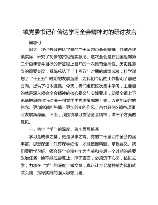 镇党委书记在传达学习全会精神时的研讨发言