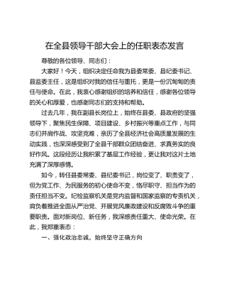 在全县领导干部大会上的任职表态发言