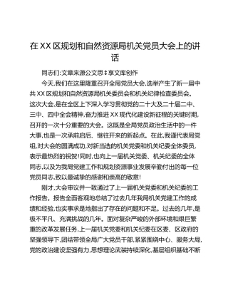 在XX区规划和自然资源局机关党员大会上的讲话