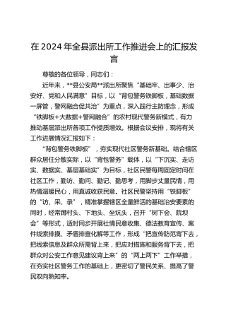 在全县派出所工作推进会上的汇报发言