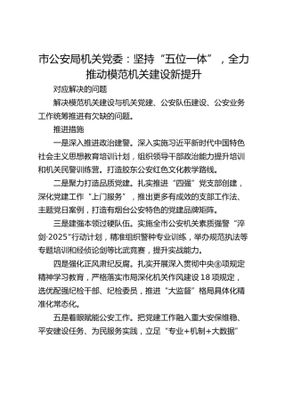 市公安局机关党委：坚持“五位一体”，全力推动模范机关建设新提升