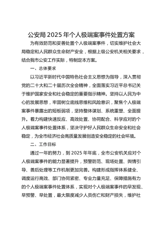 公安局2025年个人极端案事件处置方案