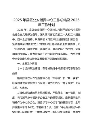 2025年县区公安指挥中心工作总结及2026年工作计划