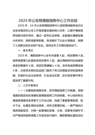 2025年公安局情报指挥中心工作总结