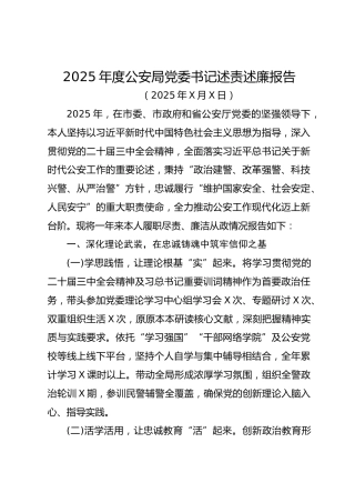 2025年度公安局党委书记述责述廉报告