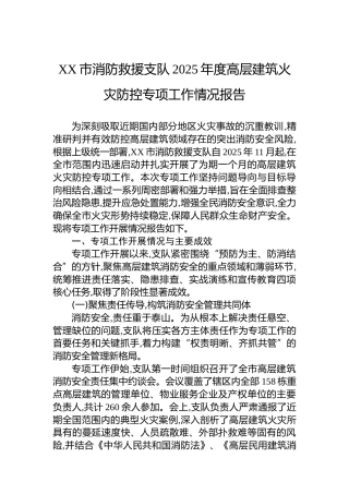 XX市消防救援支队2025年度高层建筑火灾防控专项工作情况报告