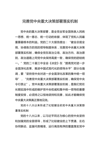 完善党中央重大决策部署落实机制